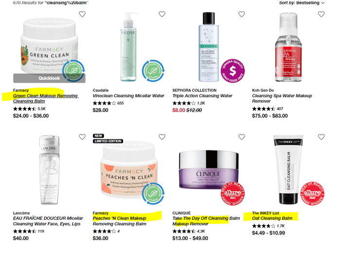 Sephora cleansing balm category